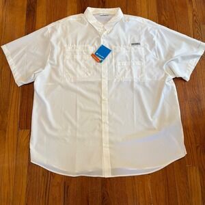 NEW Columbia Shirt Mens 3XL White PFG Fishing Short Sleeve Button Up Omni Shade